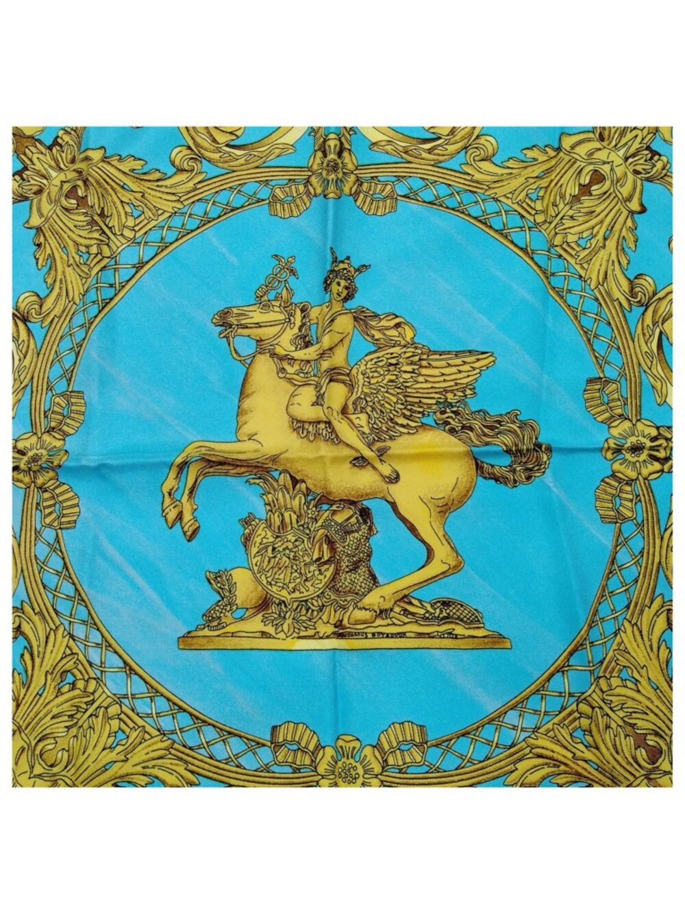 Authentic Hermès Les Tuileries Carré 90 Silk Scarf Blue Gold - Picture 5 of 10